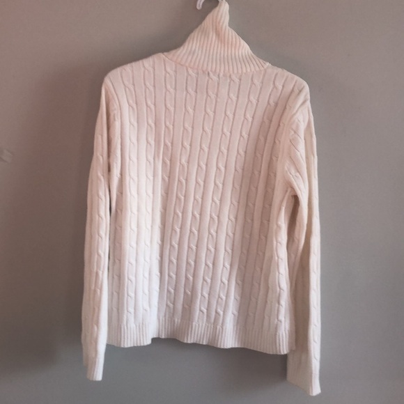 Ivory Cable Knit Turtleneck 100% Cotton  Sweater - Picture 9 of 11